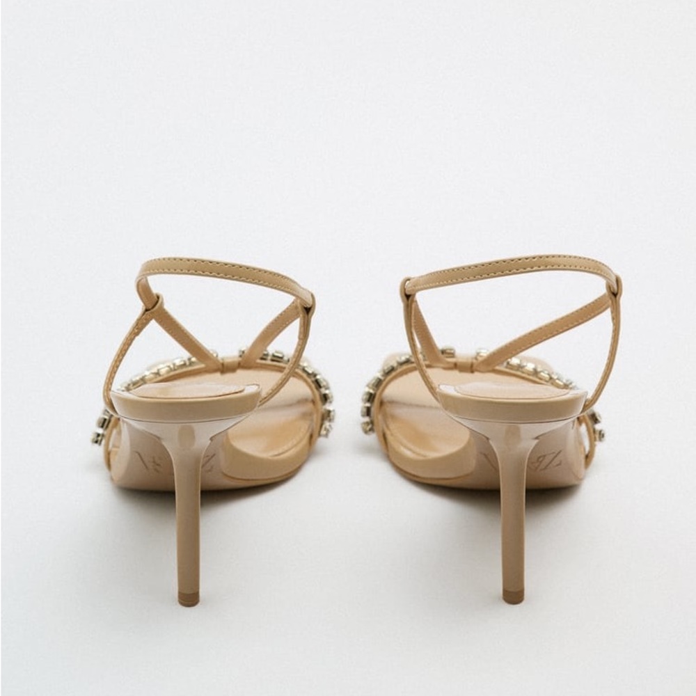 Zara Beige Rhinestone High Heel Sandals - Picture 14 of 16